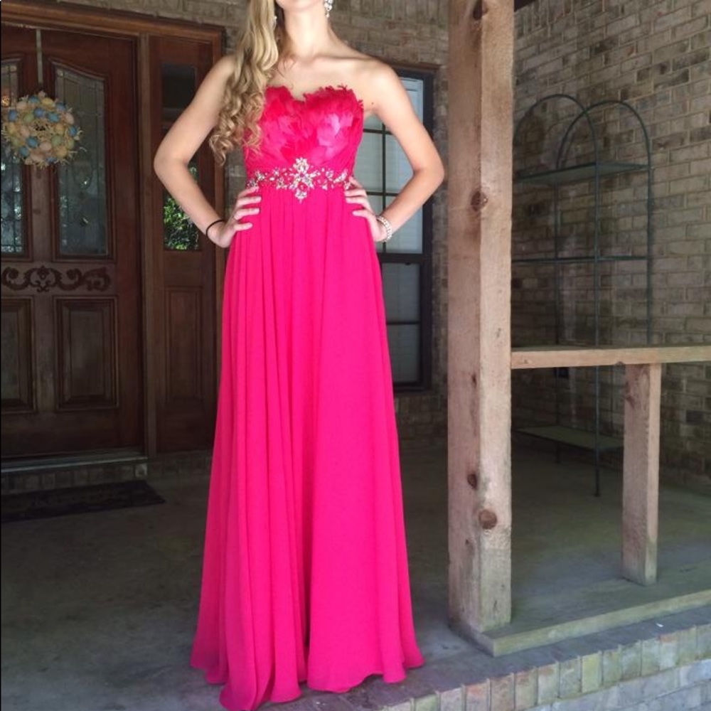 Strapless pink beaded dress with feather top - 2